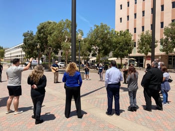 NDP attendees sing a worship song together outside of a Juvenile Justice Center in Santa Ana, California.